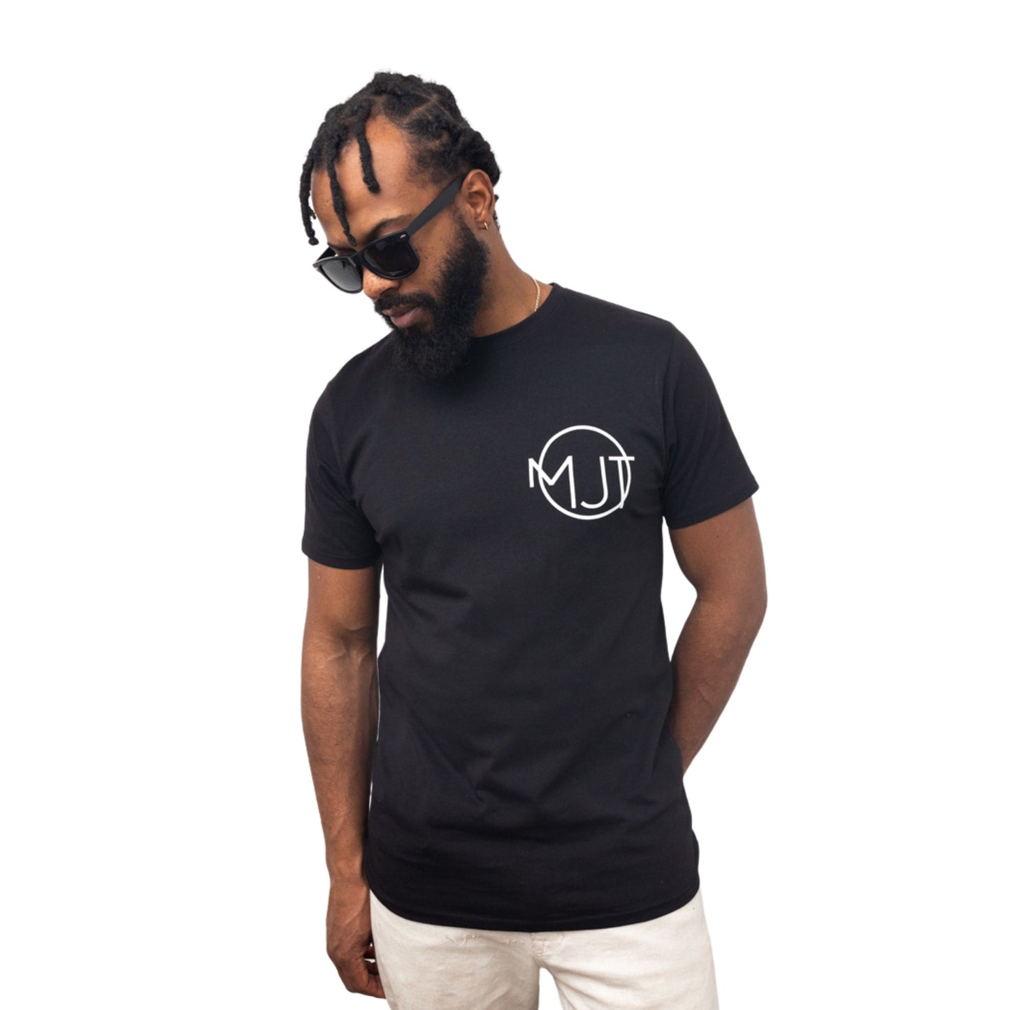 person wearing MJT logo T-shirt shortsleeve